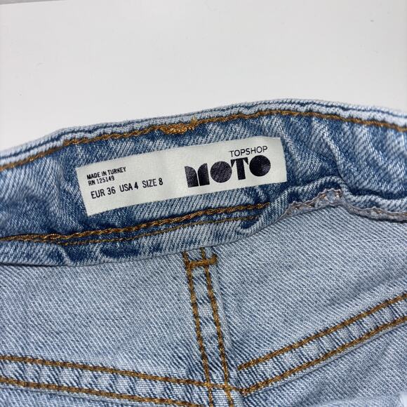 Topshop Moto Skirt Denim Sz 4 Jean Flowy Romantic Sexy Festival Funky Zipper Y2K - Picture 4 of 10